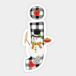 BW Buffalo Checks Pattern Monogram J | Snowman Sticker